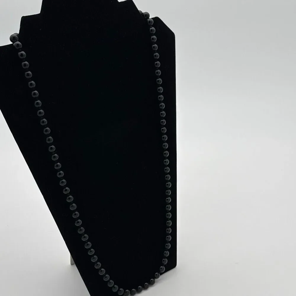 Vintage Monet 28” Black Bead Necklace Long Strand Gold Tone‎ Signed Classic